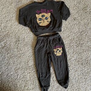 Mini Rodini She Sees Everything Cat Sweatshirt and Joggers